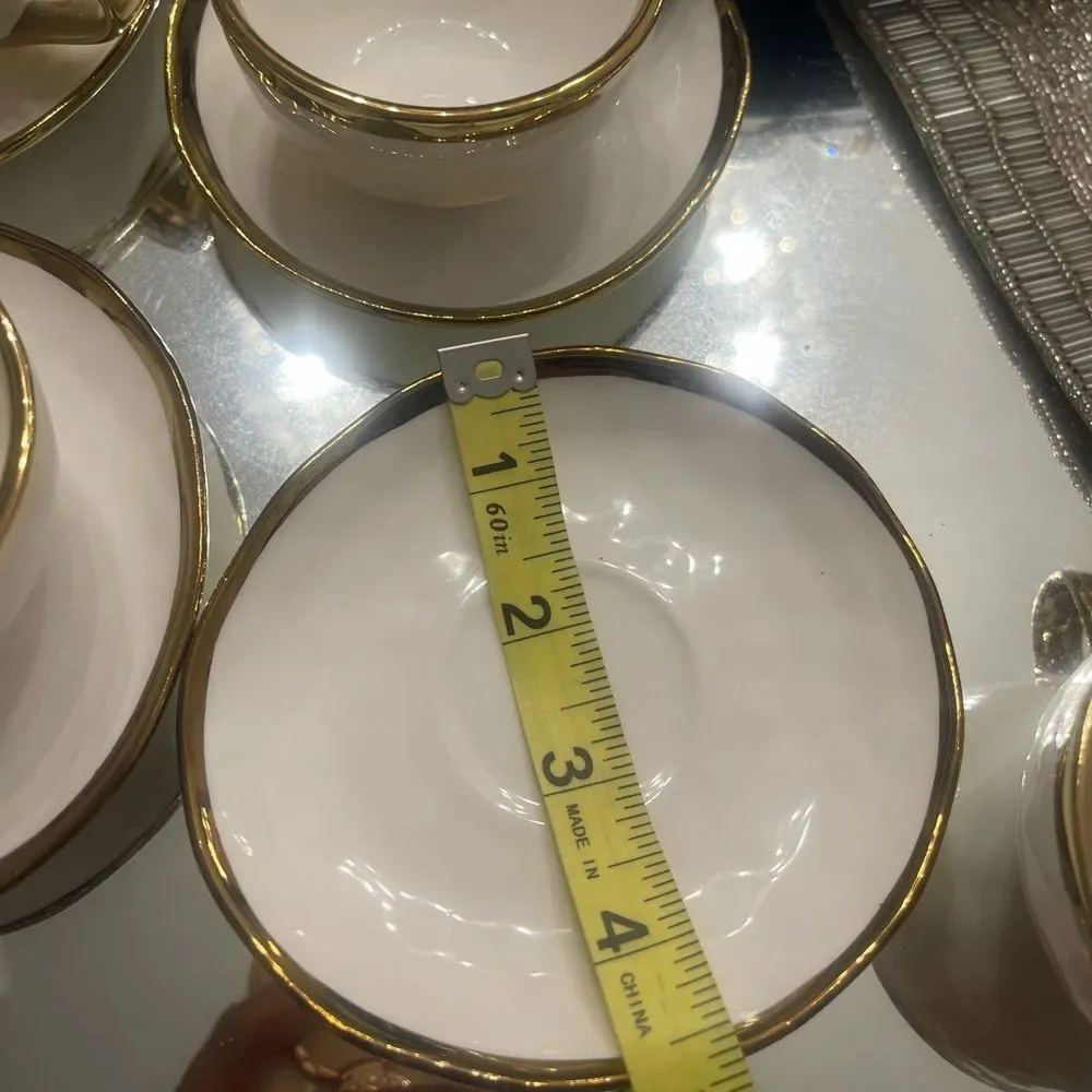 Set of 4 Gold Metallic Porcelain Cup & Saucer